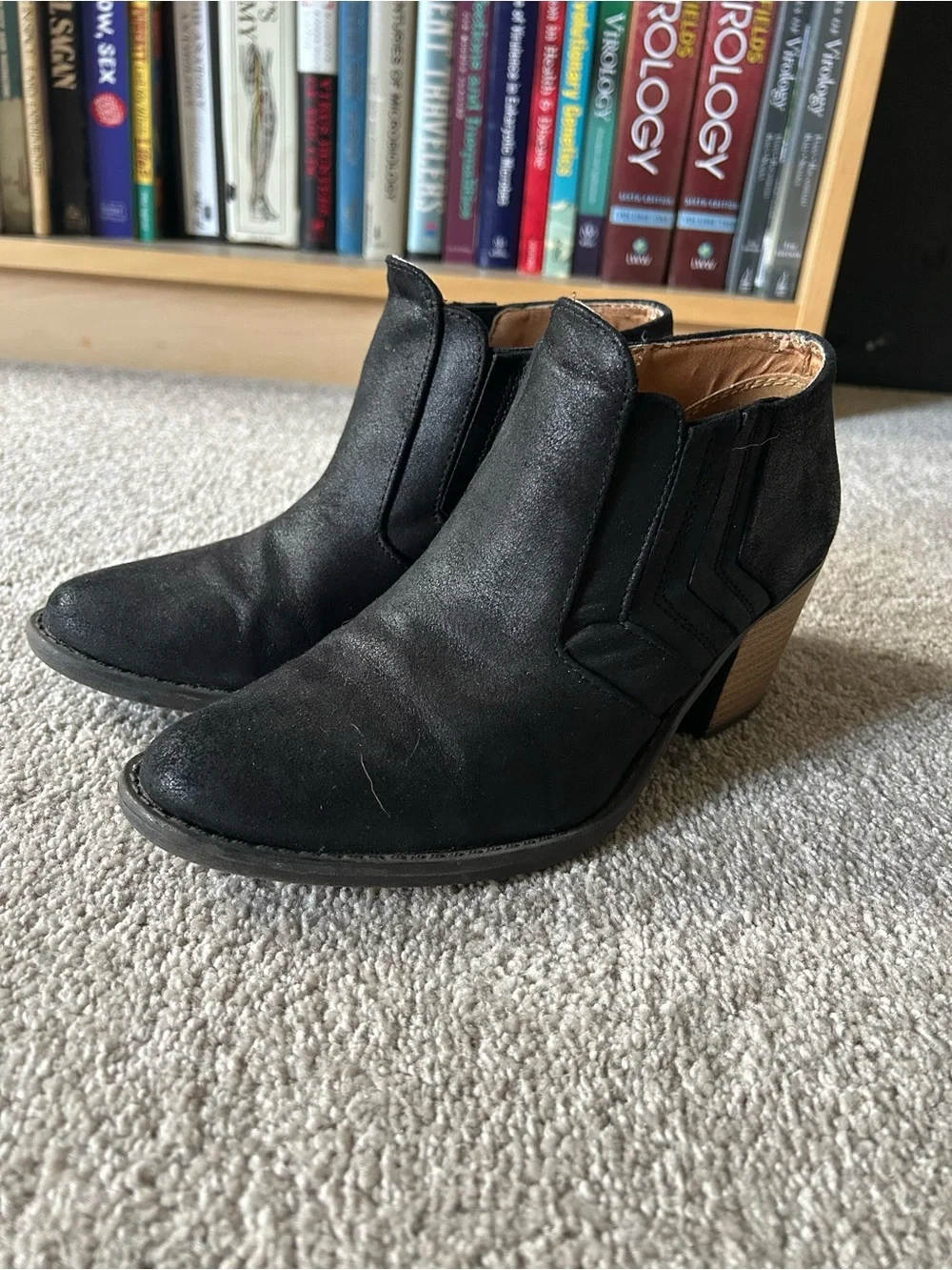 Qupid black vegan leather with woodblock heel ankle boots